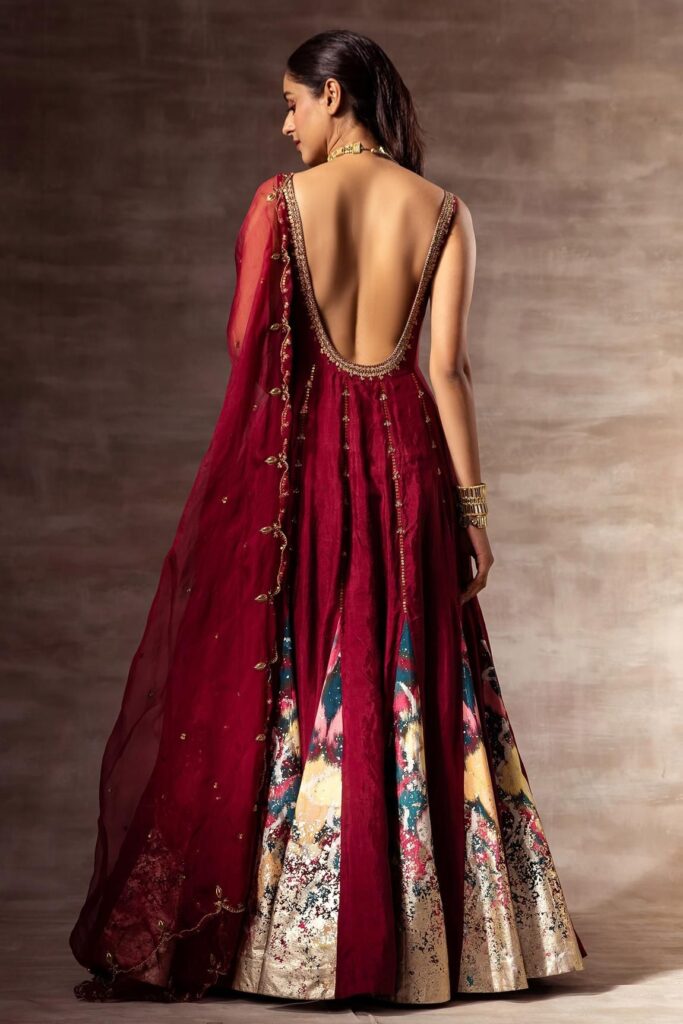 Buy Maroon Mulberry Silk Hand Embroidered Pita Work Anarkali With Dupatta For Women by Ruhr India Online at Aza Fashions.