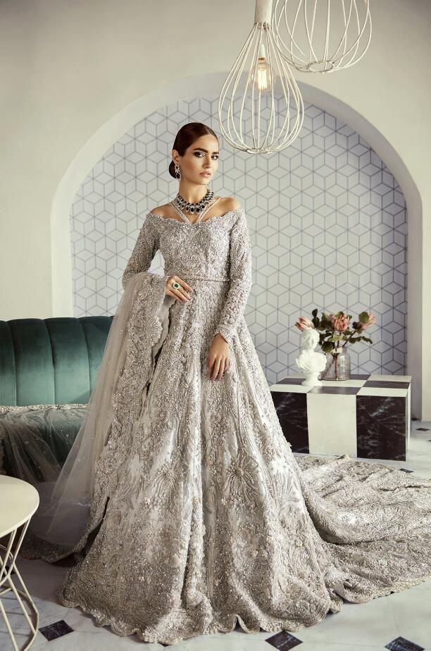 Pakistani Designer Luxury Bridal Wear in Silver Color #N7060