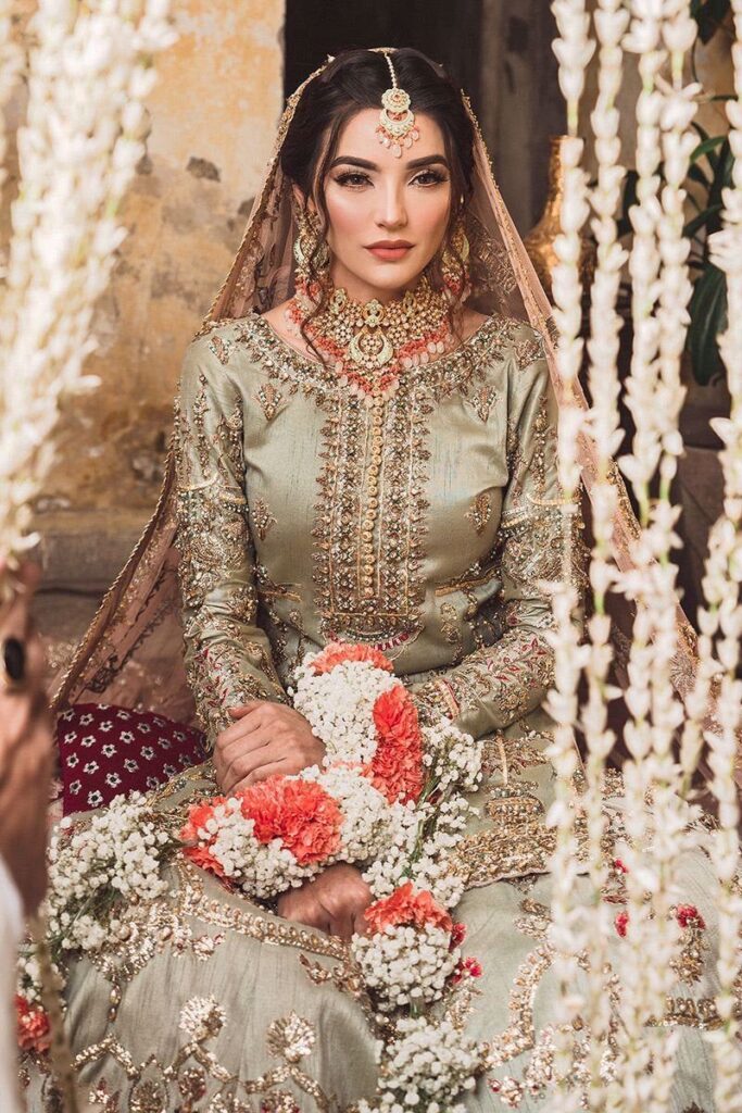 Mohsin Naveed Ranjha inspired Sage Green Nikkah gharara