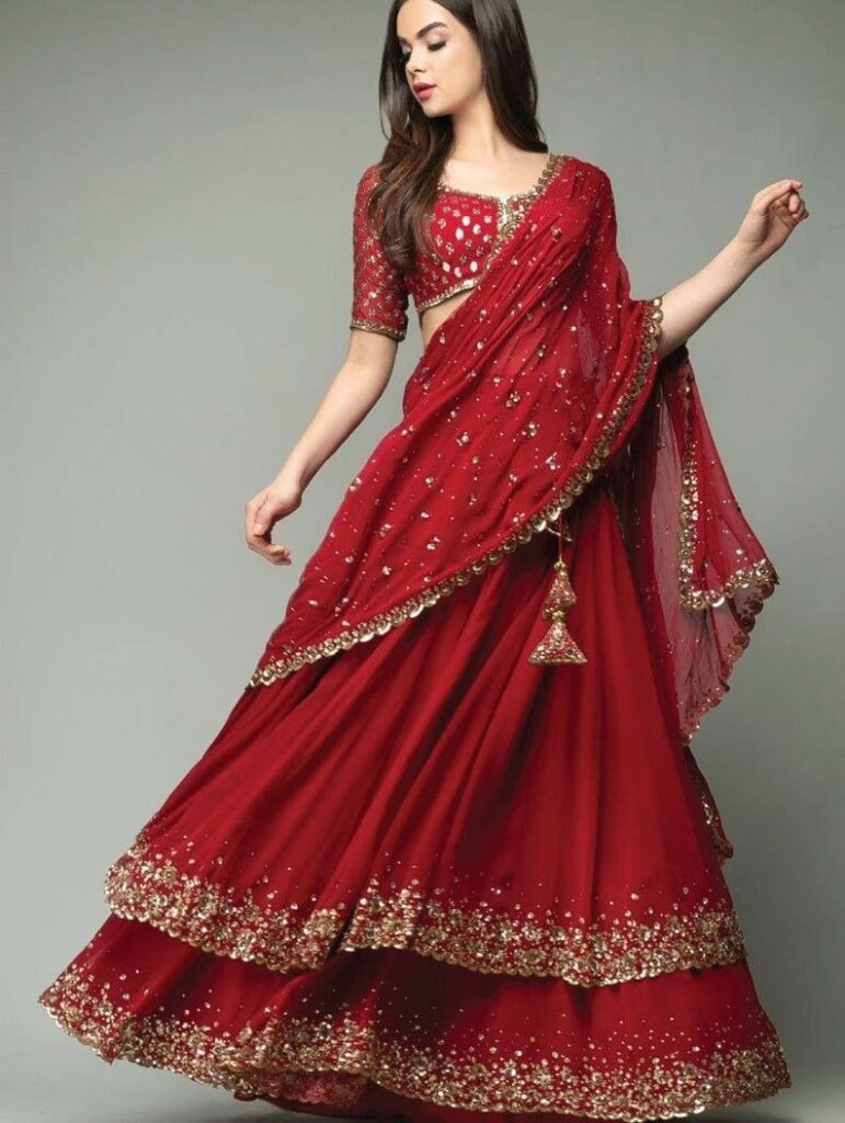 Beautiful Red Georgette Embroidered Bollywood Lehenga for woman Designer Lahanga Marriage Ghagra Choli Bridal Lahnga Choli Party Wear Lengha