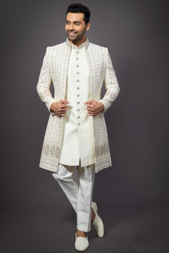 Beige Color Silk Fabric Wedding Wear Designer Readymade Indo Western For Men – Beige / Silk / 36