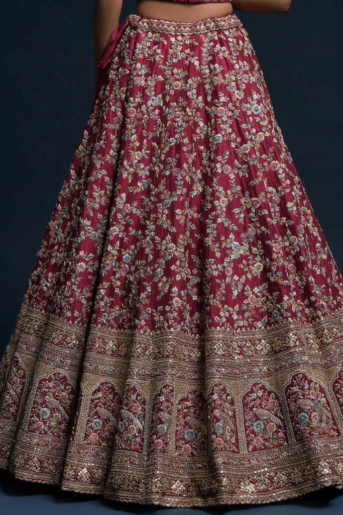 Buy Beet Pink Resham Embroidered Raw Silk Bridal Lehenga Online