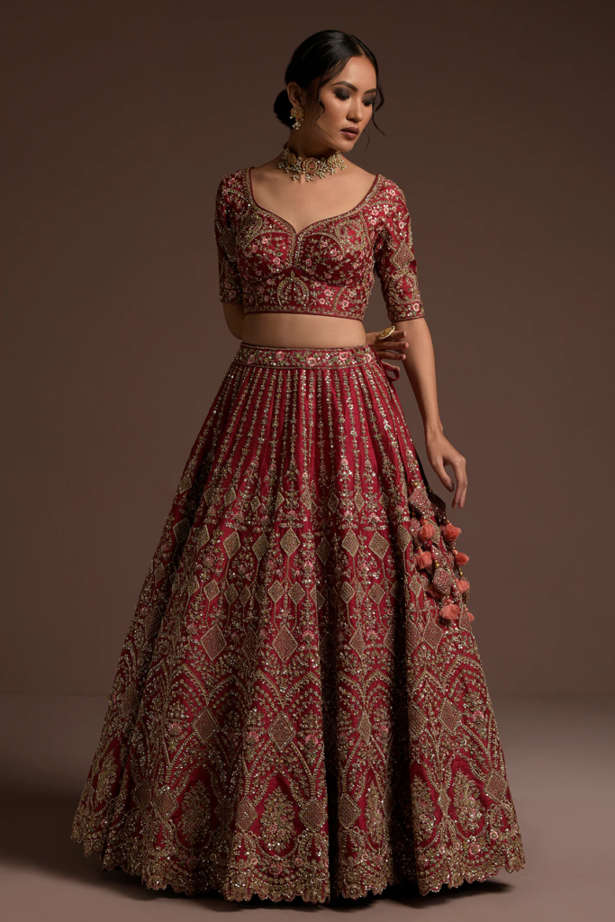 Buy Beet Pink Resham Embroidered Silk Bridal Lehenga Online