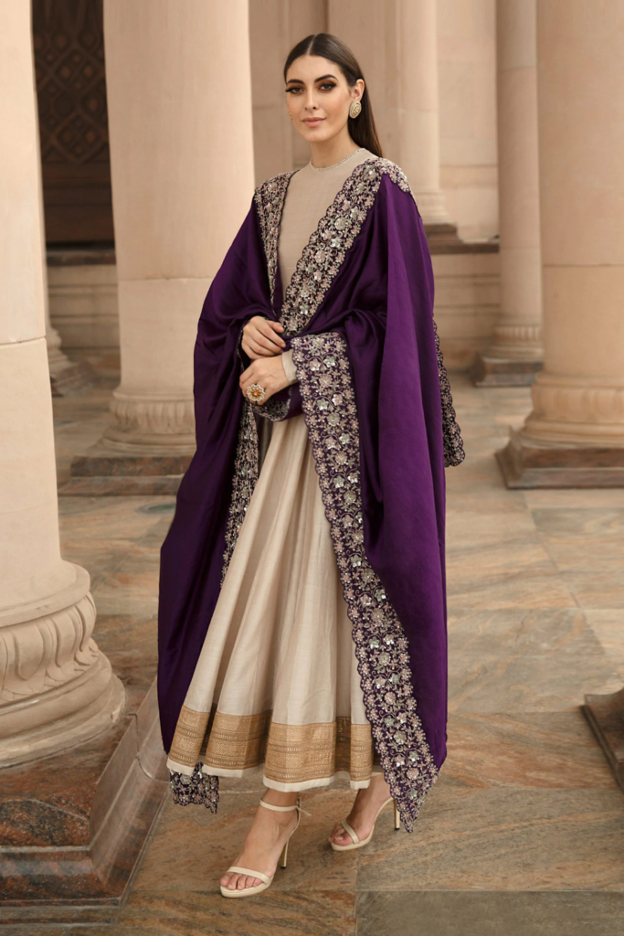 Buy Beige Silk Round Embroidered Anarkali Set For Women by JAYANTI REDDY Online at Aza Fashions.