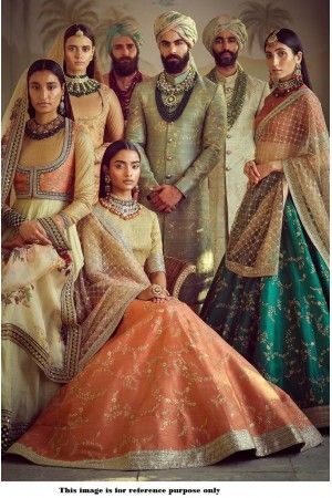 Buy Bollywood Sabyasachi Mukherjee Inspired art silk orange lehenga in colour from India