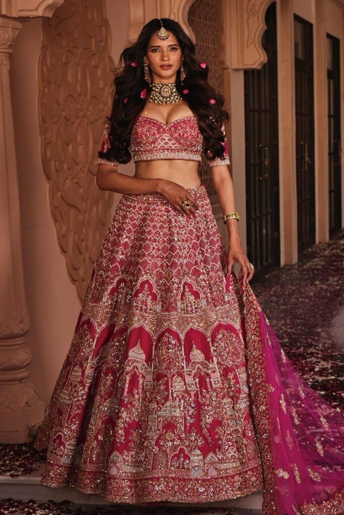 Buy Pink Raw Silk Hand Embroidered Lucknowi Mughal Bridal Lehenga Set For Women by Kalighata Online at Aza Fashions.