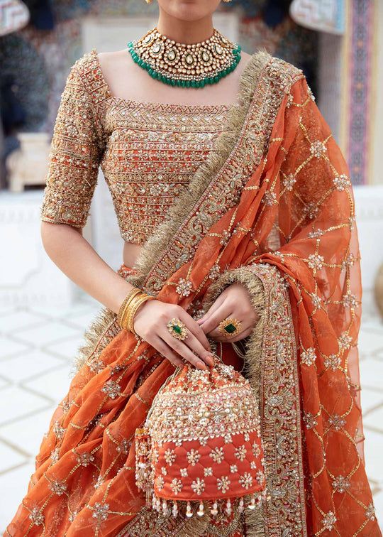 Classic Orange Heavily Embellished Pakistani Wedding Dress Lehenga Choli – CUSTOM