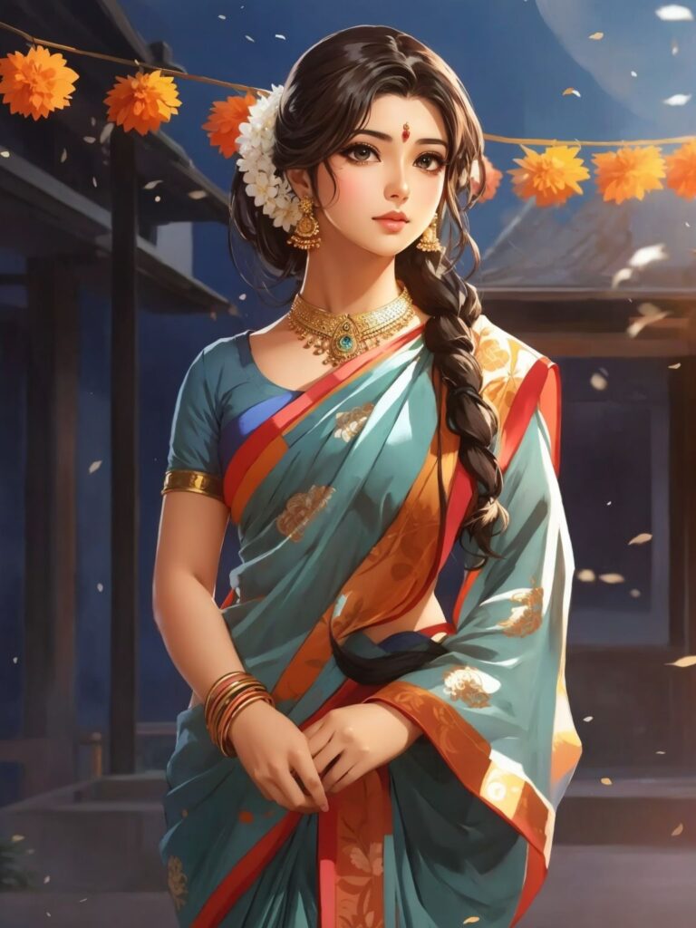 Cute Anime Girl Wearing Indian Saree