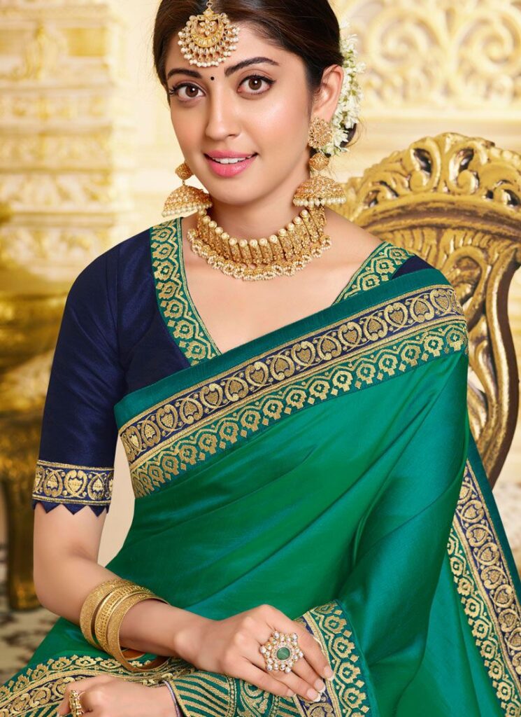 Georgette Satin Patch Border Classic Saree In Sea Green