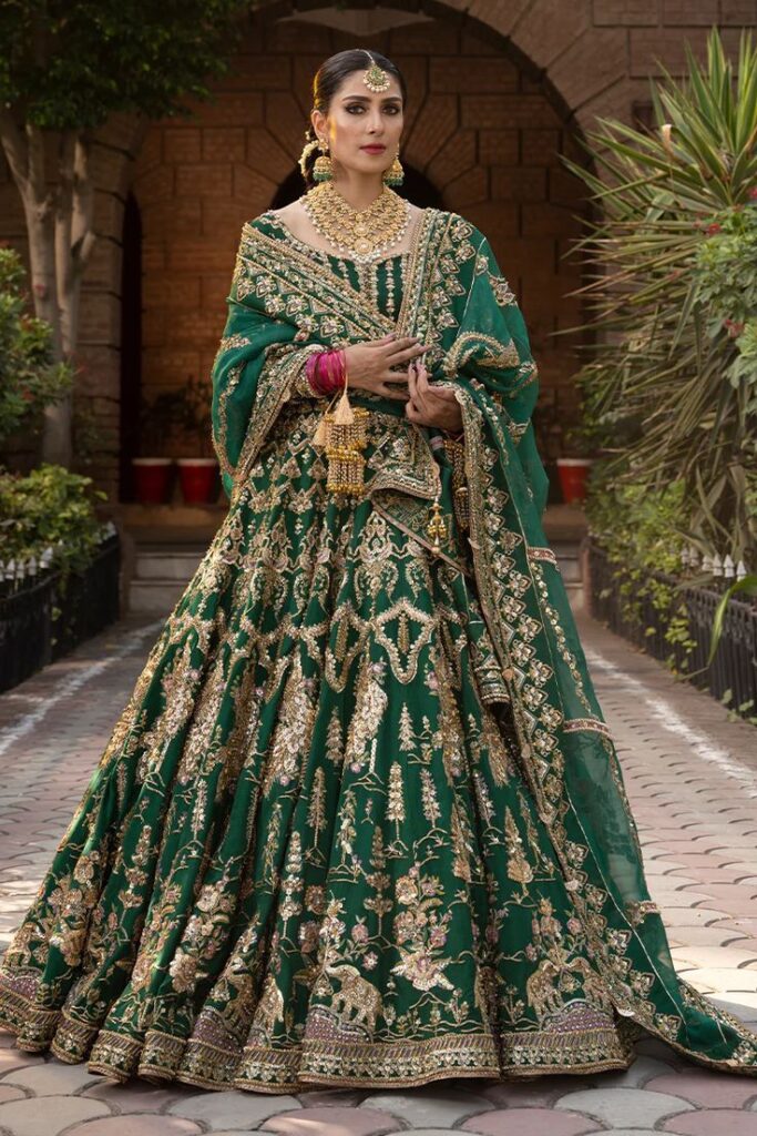 Gold Green Lehenga Choli Pakistani Wedding Dresses