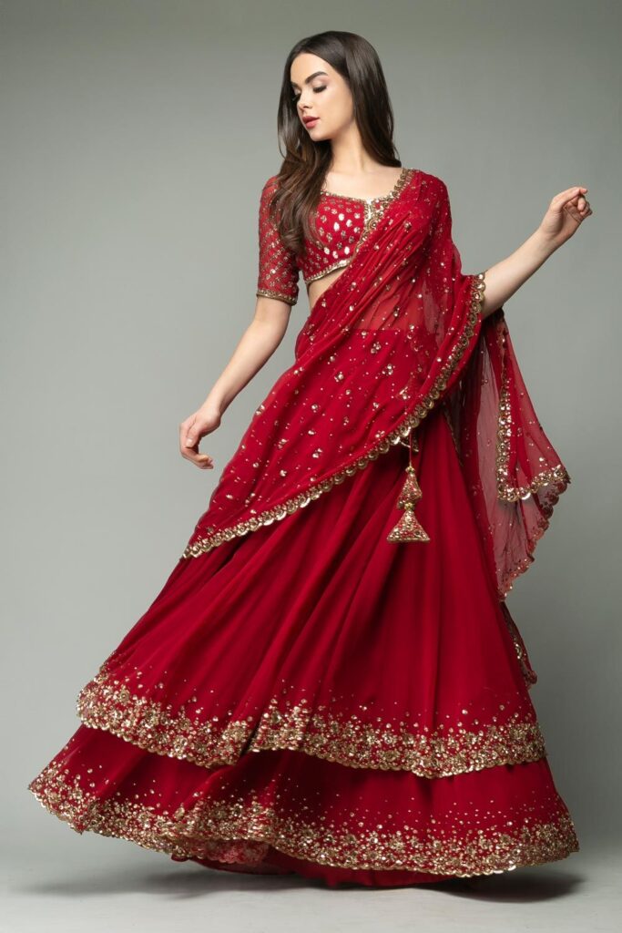 Haseena Bridal Red Sequinned Lehenga Set – M