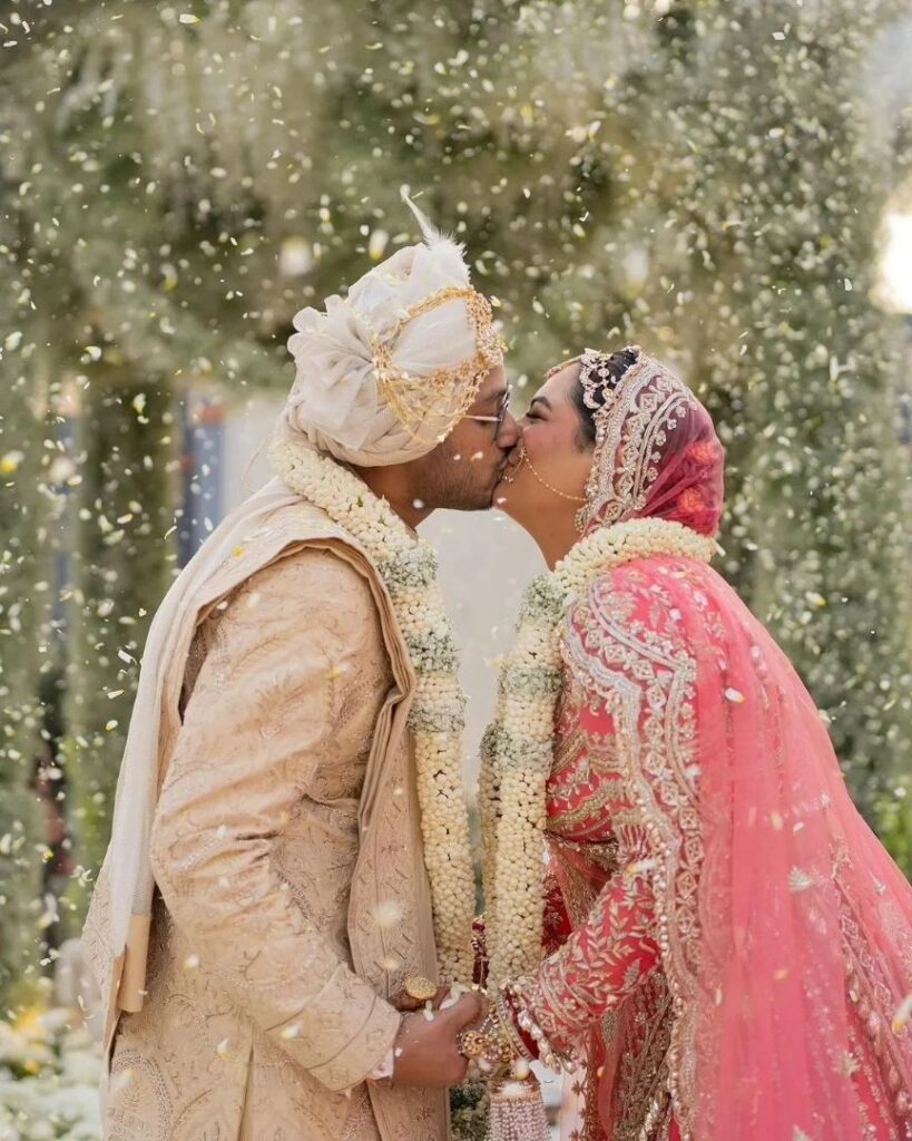 Influencer bride- Sakshi Sindwani wore a beautiful pink lehenga by Manish Malhotra for her wedding