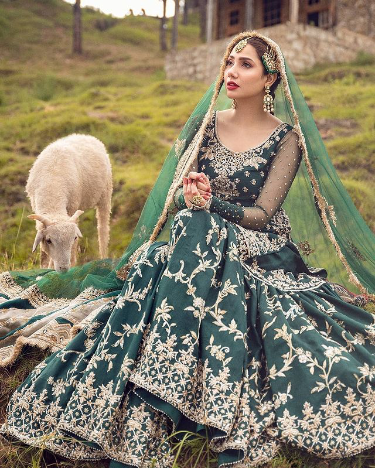 Mahira Khan poses in Green Gharara for Faiza Saqlain’s latest bridal collection 2021