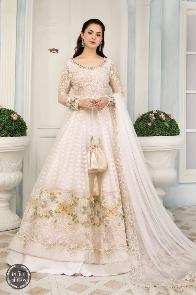 Maria B  MPC-21-103-Pearl White and Pastel Chiffon Vol 1 2022 Online Shopping