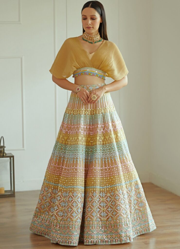 Meher Multi Coloured Organza Lehenga Set – L