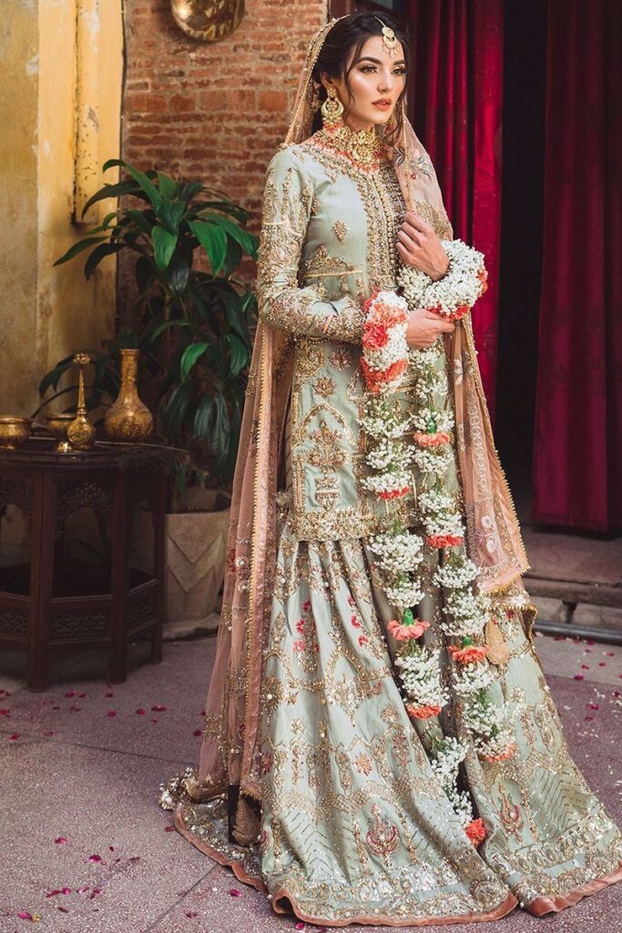 Mohsin Naveed Ranjha inspired Sage Green Nikkah gharara