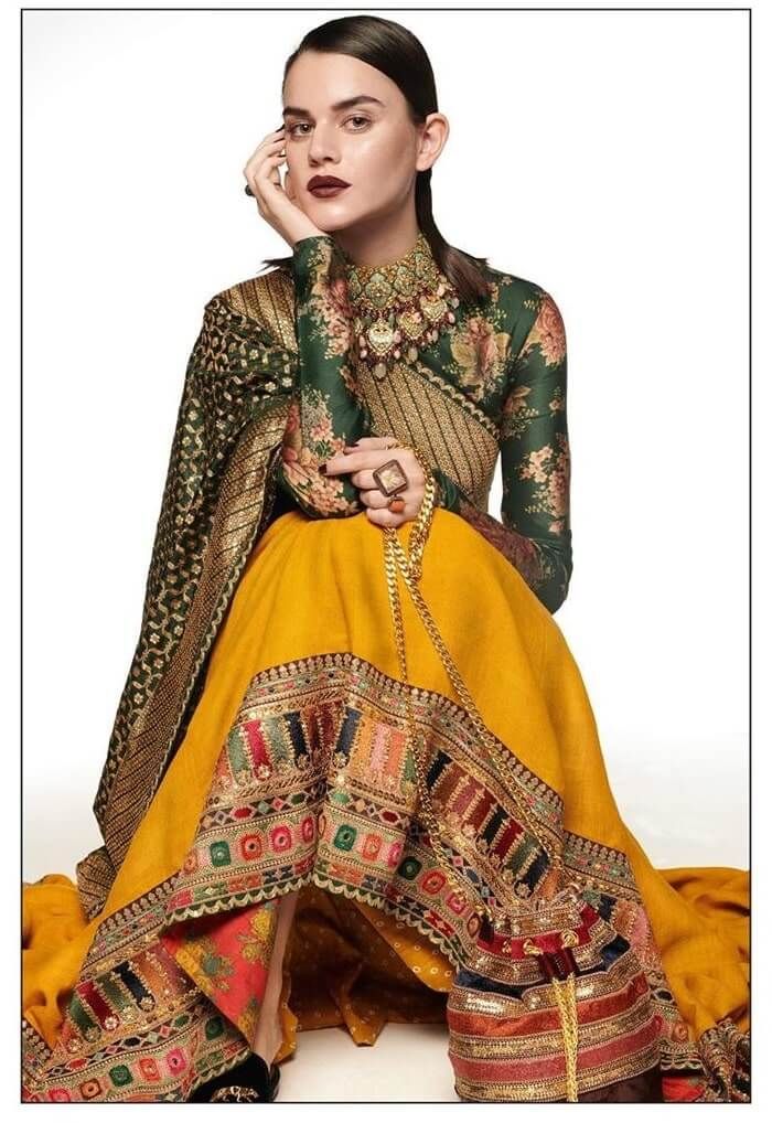 Multicolour Silk Lehenga with Gota Patti | VERBENA INDIA