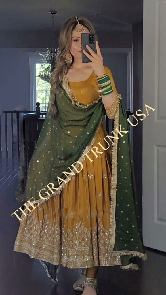 Pakistani Embroidered Faux Georgette Yellow Gown Set With Dupatta For Women, Wedding Wear Gown Dress, Anarkali Gown Dress, Dresses for girls