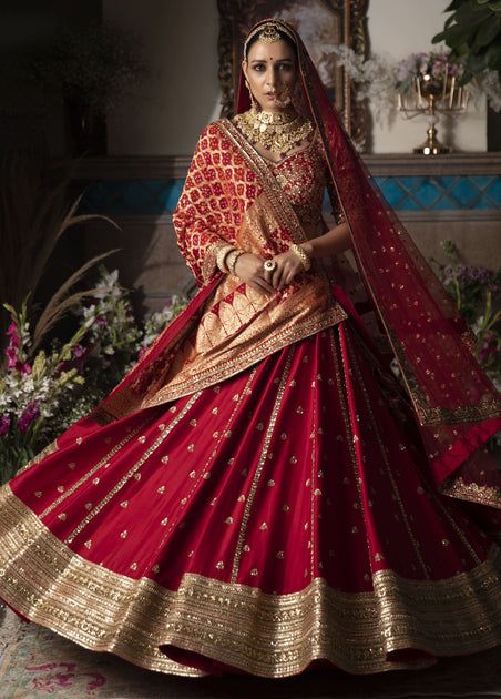 Red Dupion Silk Lehenga Set