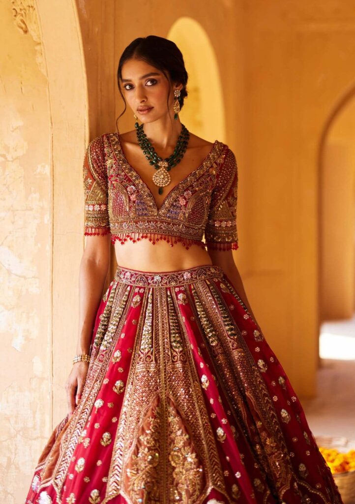 Red azara lehenga set