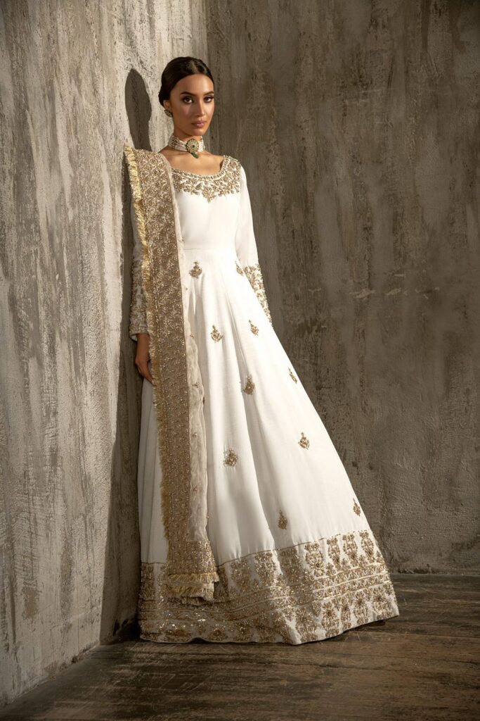 Royal Nikkah Dress for Bride in Pishwas Style #BS867