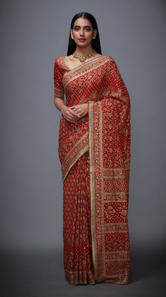 Silk saree with beige embroidery