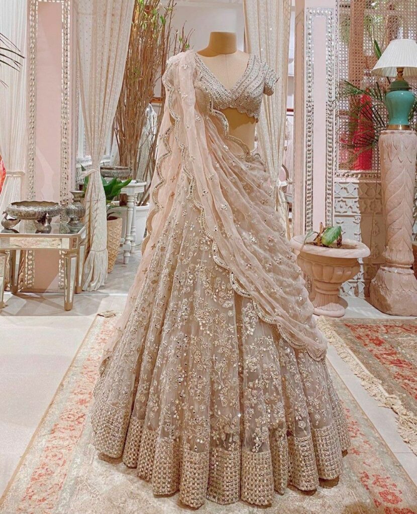 White gold lehenga dress