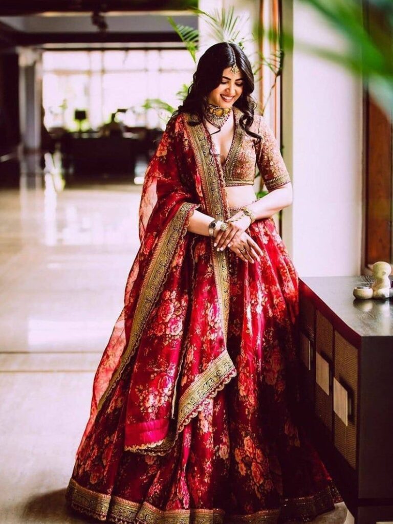 lehenga choli for women maroon Organza silk wedding bridal lengha sari Designer Bollywood inspired latest trending ghagra choli with dupatta