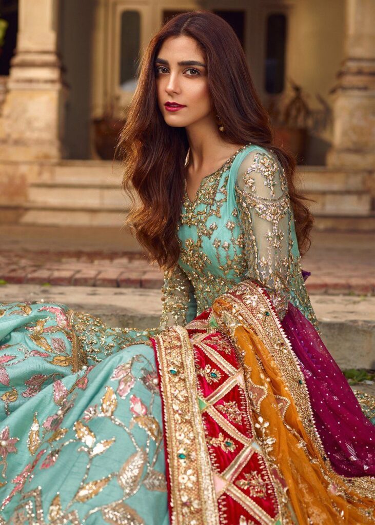 Latest Pakistani bridal outfit 2020 online in turquoise blue color # B3464