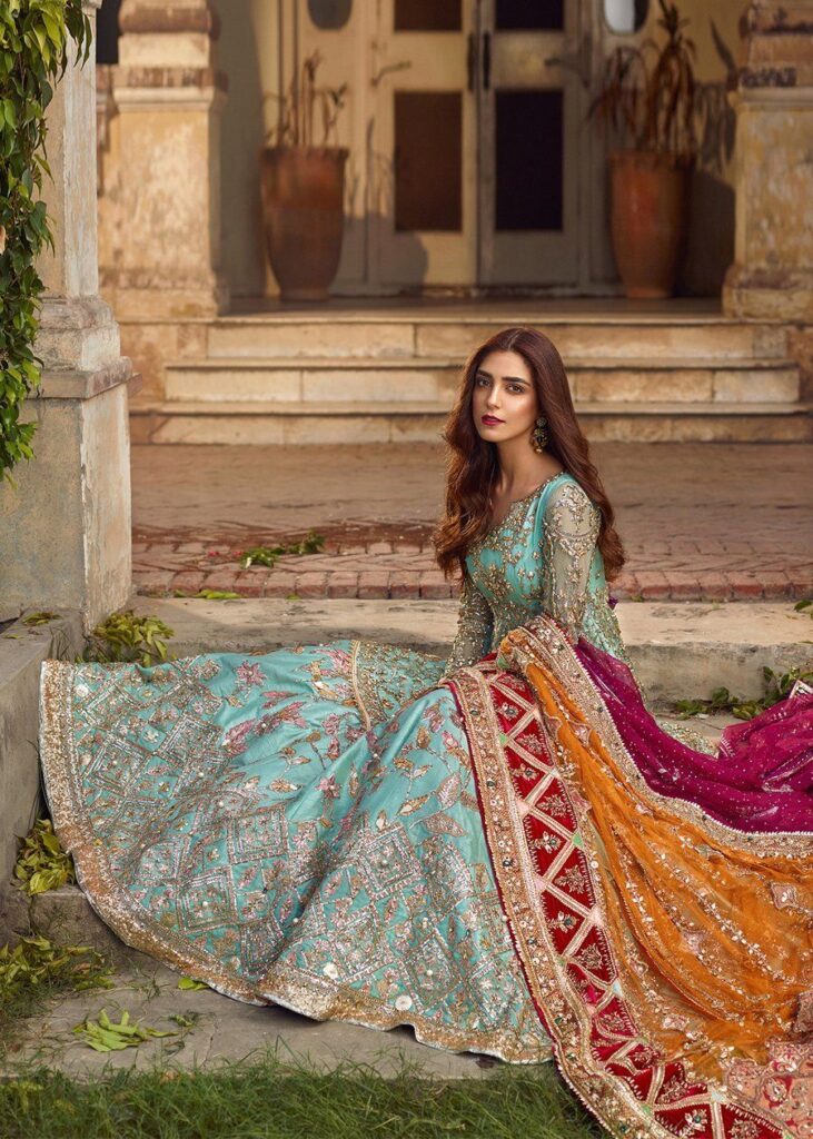 Latest Pakistani bridal outfit 2020 online in turquoise blue color # B3464