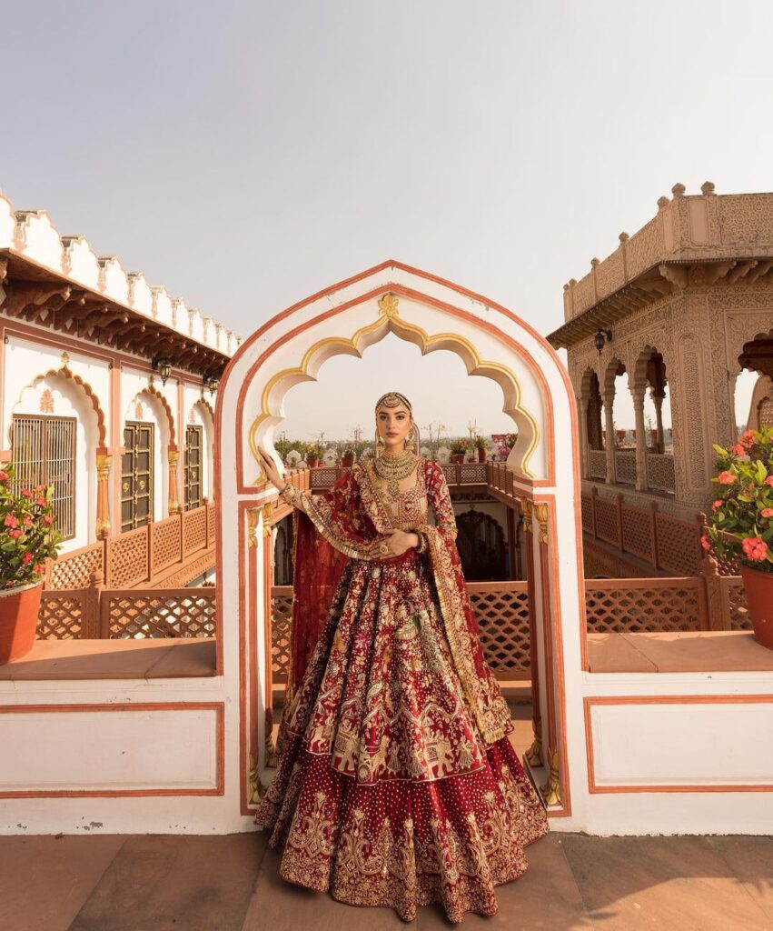 Bridal Wedding Dress in Red Lehenga and Frock Style