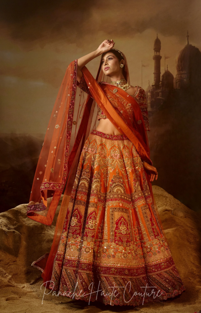 Rust Orange Color Wedding Lehenga NURJAHAN