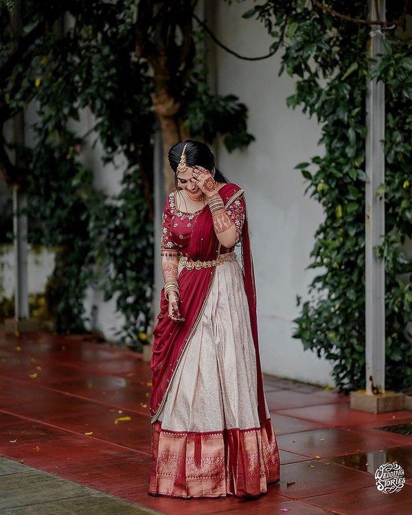 40 Elegant Half Saree Lehenga Designs For The South Indian Brides!