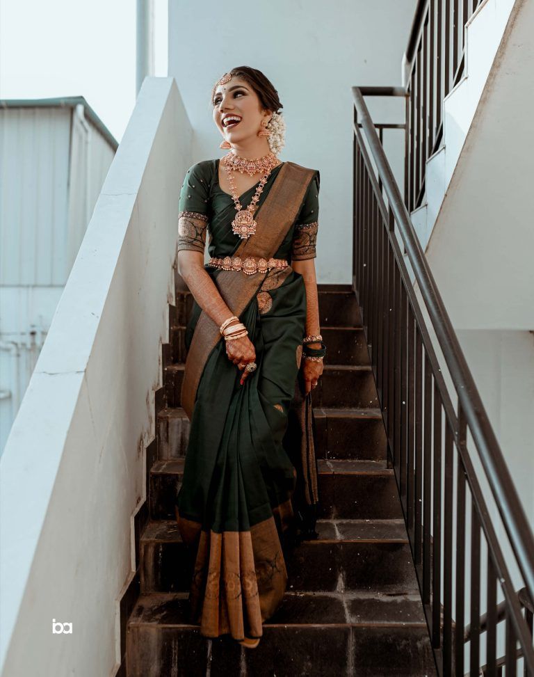 A Stunning South Indian Bride in Green Kanjeevaram Saree