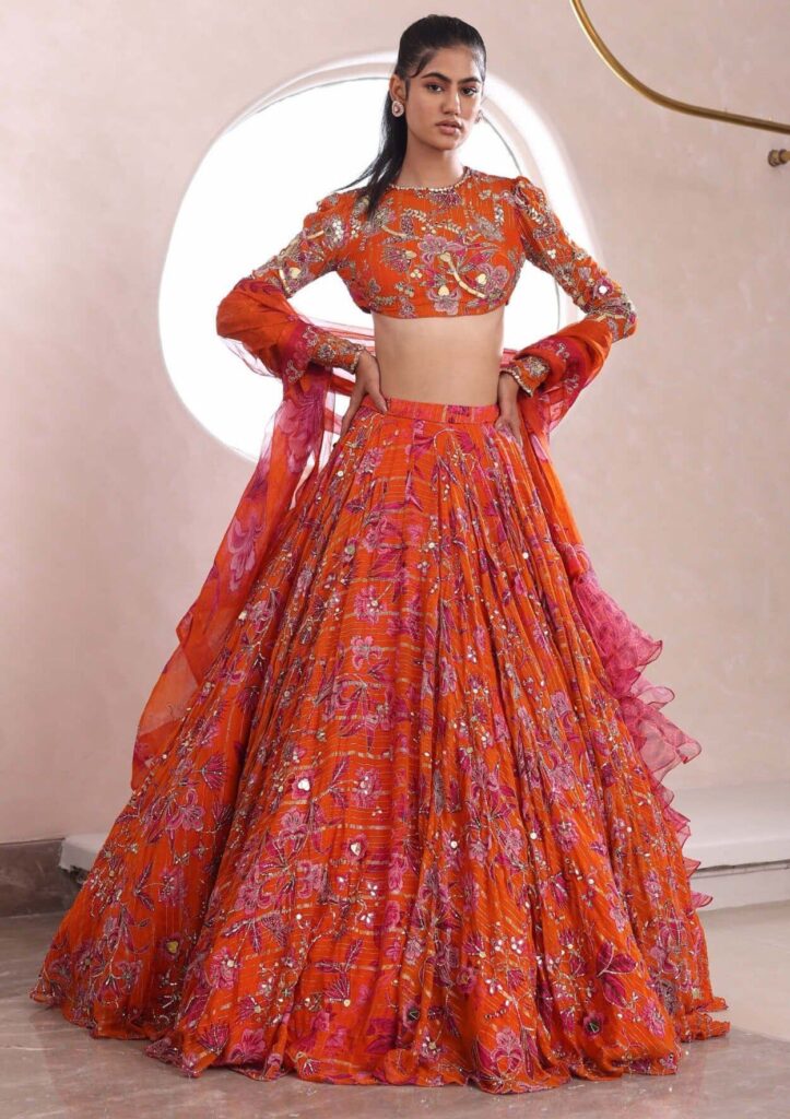 Anshula orange embroidered lehenga set – 4XL