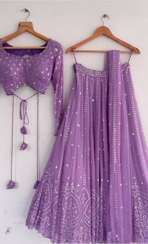 Attractive Light Purple Lehenga choli Wedding Bridal Wear Chaniya choli For Women Embroidery Chaniya choli with dupatta Bridensmind Dressed