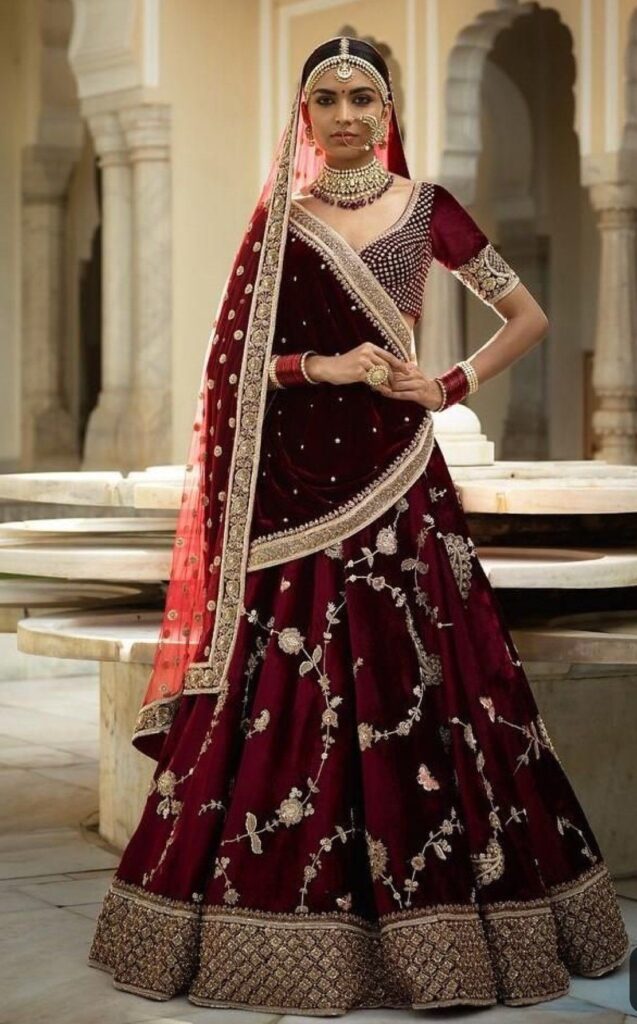 Bangali Bridal Dress In Deep Maroon Color.# B2007