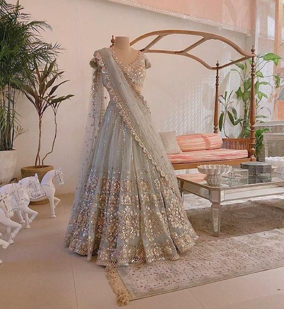 Beautiful Light Blue-gray Lehenga Choli for Women,indian Designer Ready to Partywear Lehenga Choli, Soft Net With Embroidery Lehenga Choli – Etsy