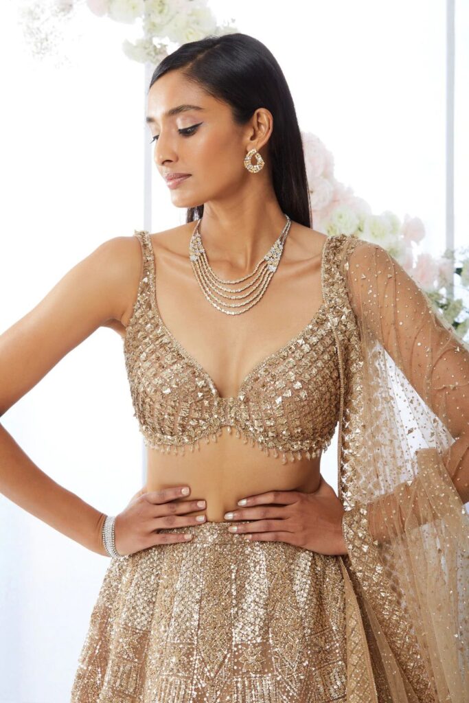 Biscotti Gold Sequin Lehenga Set – 10 / Short