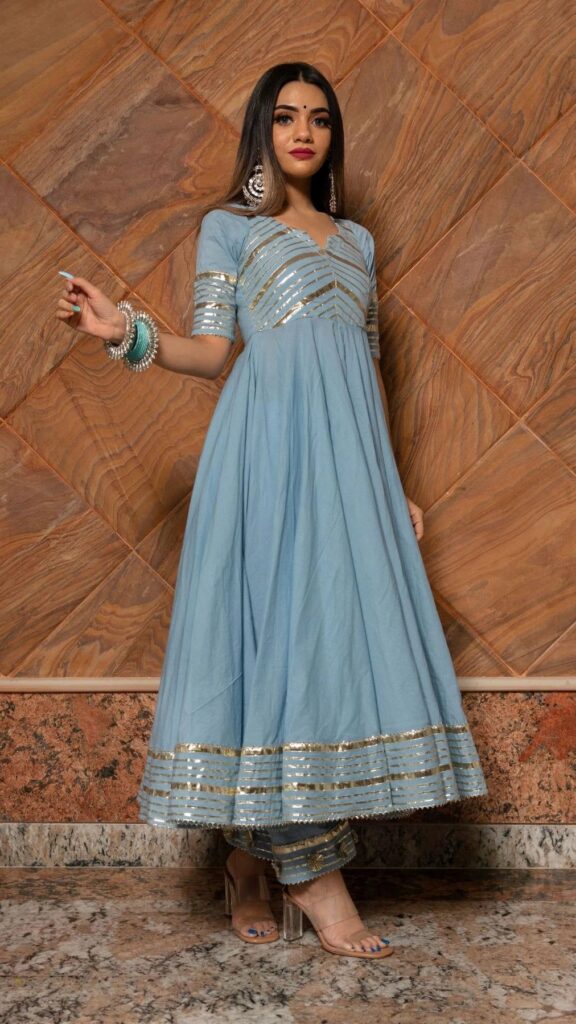 Blue Cotton Anarkali suit Designer All sizes are available . Buy Now