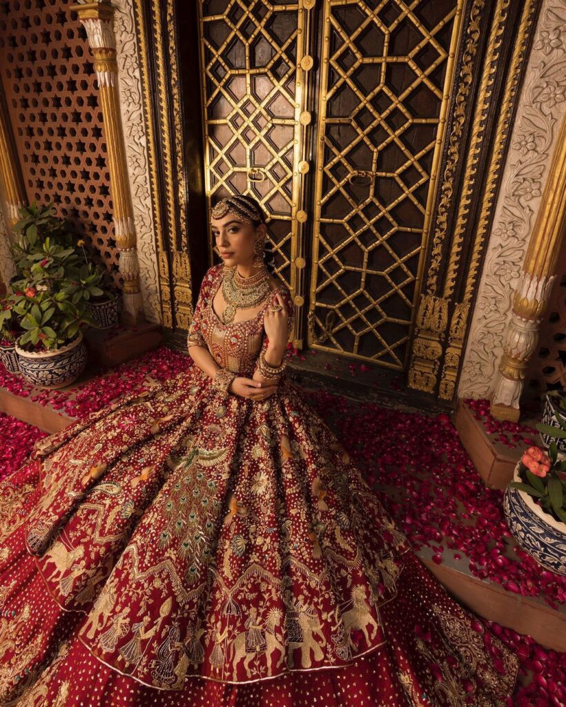 Bridal Wedding Dress in Red Lehenga and Frock Style