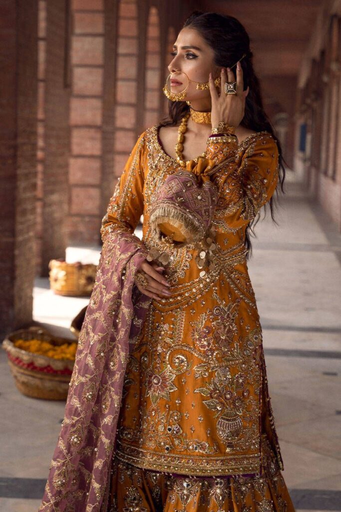 Bridal Yellow Lehenga Sharara Pakistani Wedding Dresses