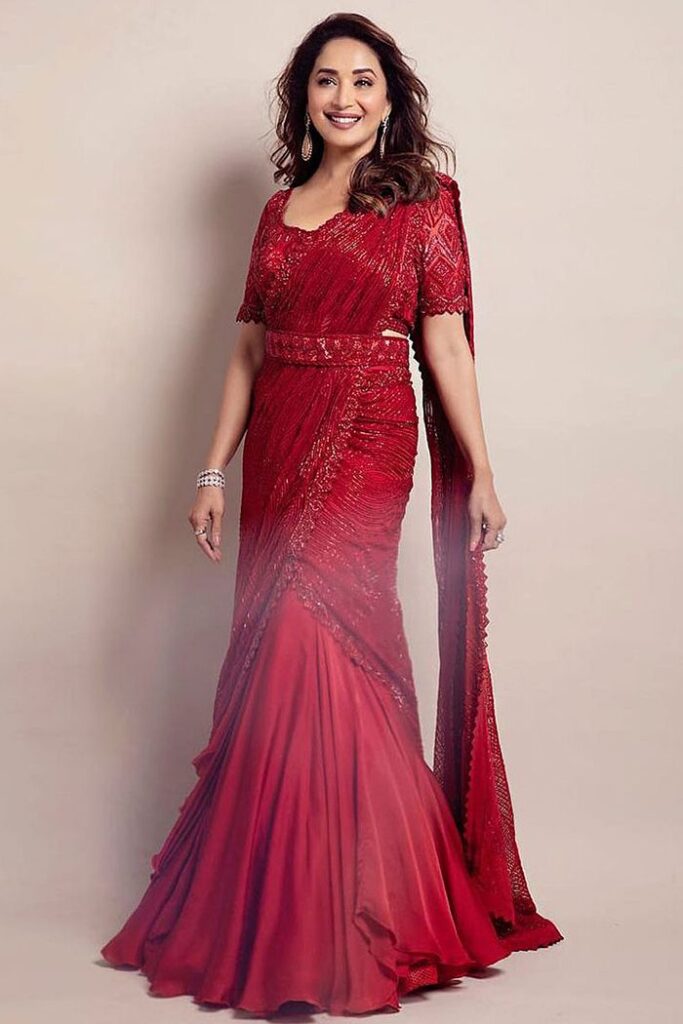 Brides, bookmark Madhuri Dixit Nene’s red lehenga sari for your sangeet night