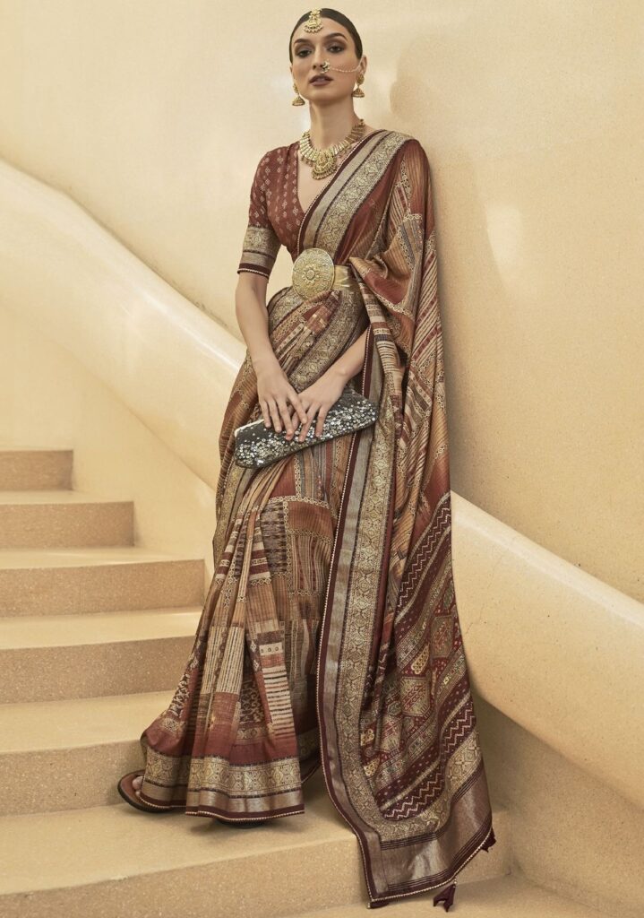 Brown Brasso Silk Designer Saree