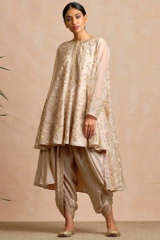 Buy Beige Kora Round Embroidered Kurta Set For Women by Sue Mue Online at Aza Fashions.