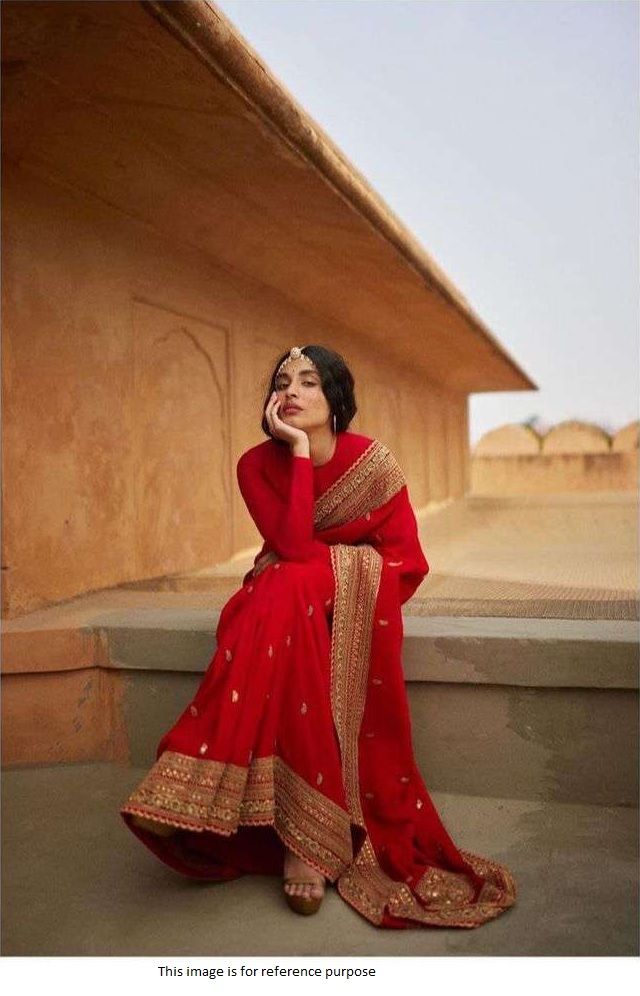 Buy Bollywood Sabyasachi inspired red georgette wedding saree in UK, USA and Canada