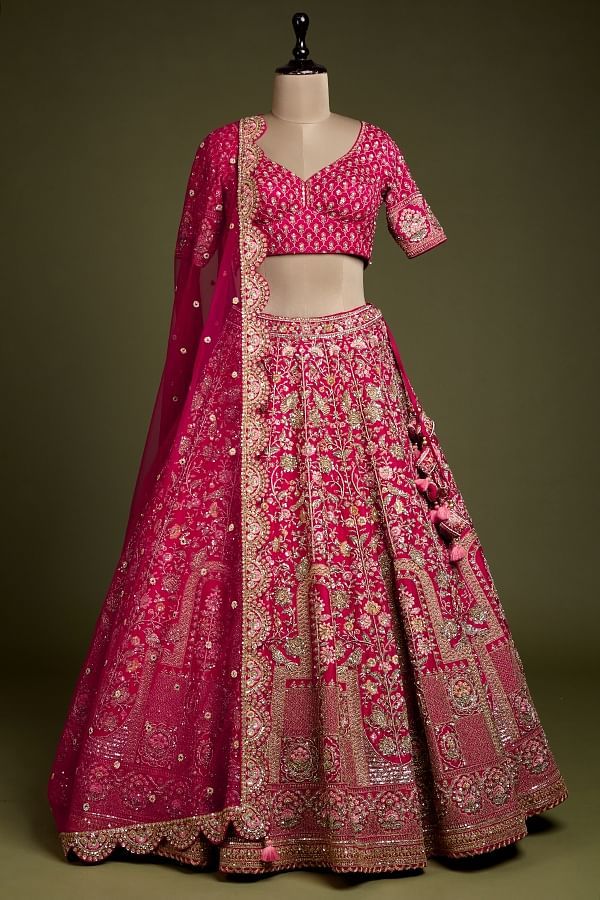 Buy Multicolor Resham Embroidered Raw Silk Bridal Lehenga Online