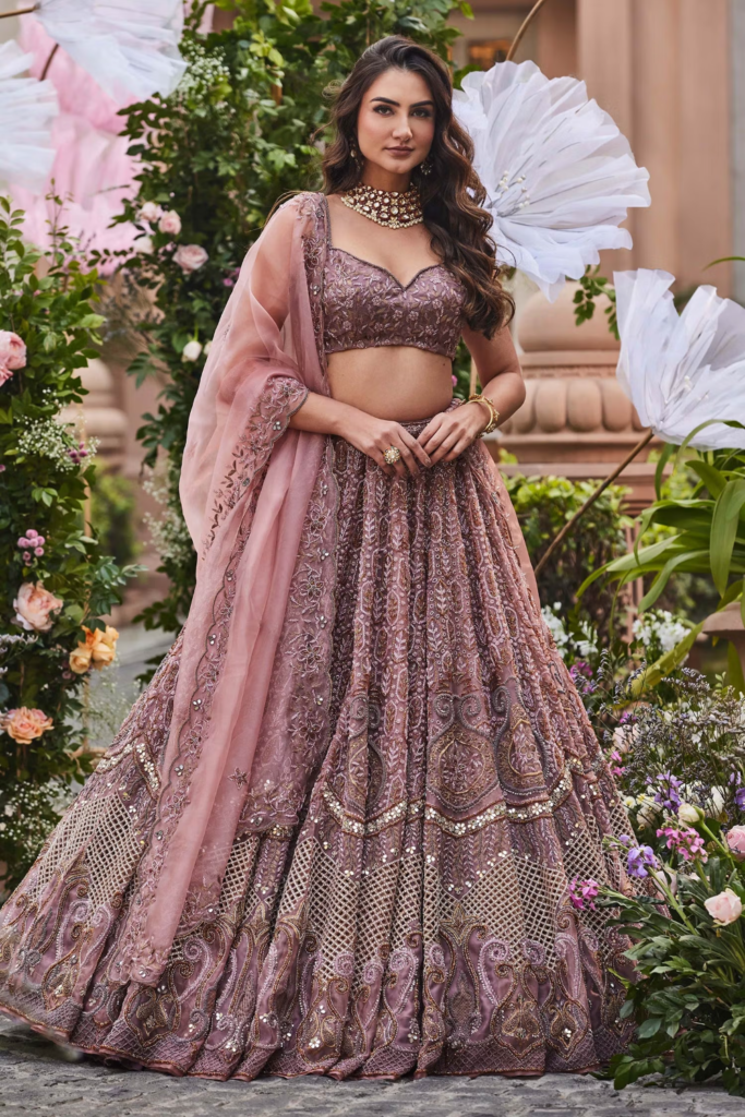 Buy Pink Organza And Tulle Embroidery Cutdana La Reine Bridal Lehenga Set For Women by SurabhiChopraLabel Online at Aza Fashions.