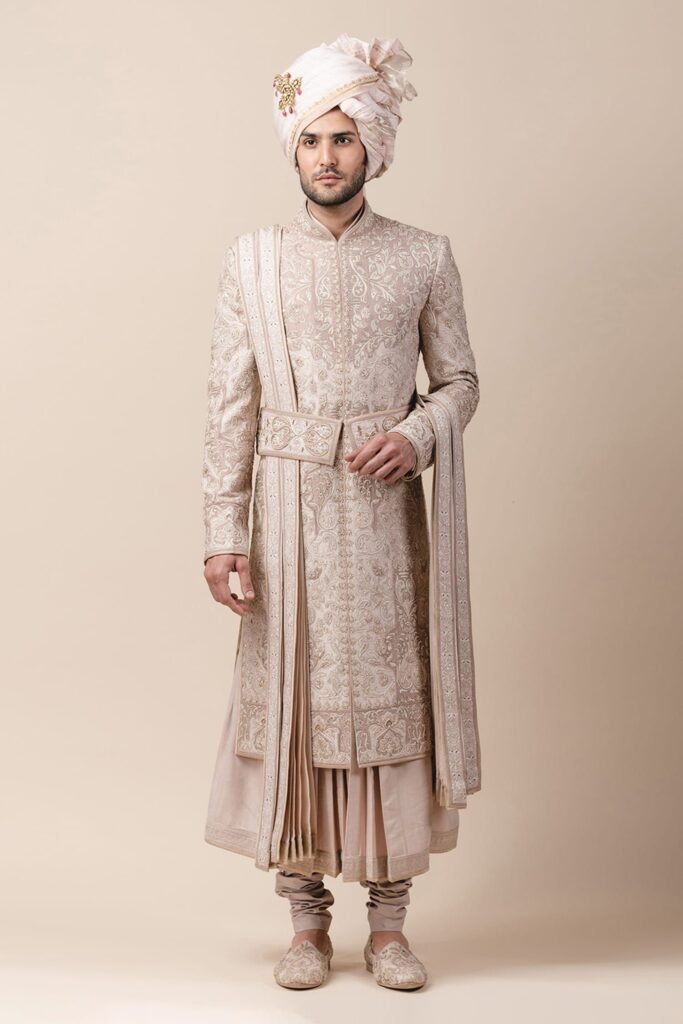 Buy Pink Raw Silk Embroidered Sherwani And Kurta Set For Men by Tarun Tahiliani Online at Aza Fashions.