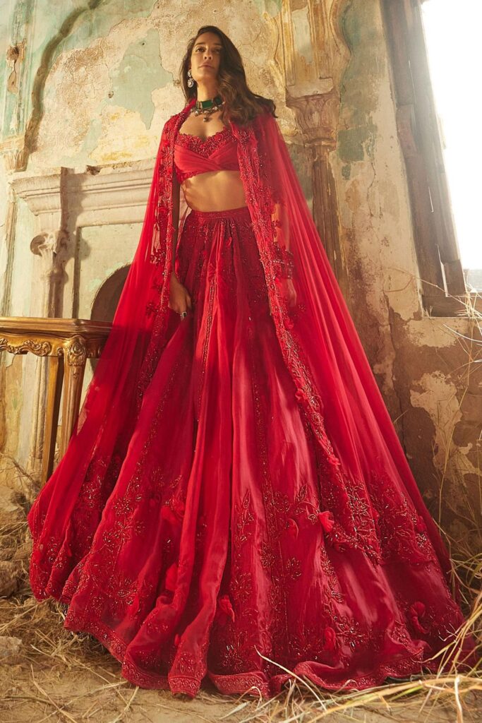 Buy Red Blouse Net And Organza Zeeana Flower Bloom Bridal Lehenga Set For Women by Ridhi Mehra Online at Aza Fashions.